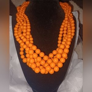Multi-Strand Orange Bead Necklace - Bold Statement Jewelry